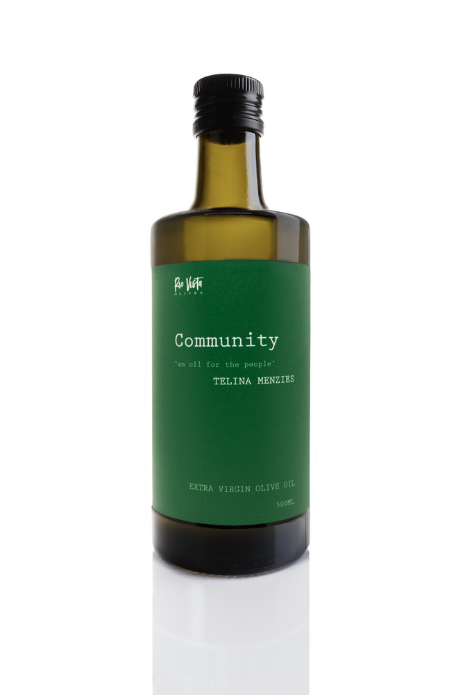 Chef Telina Menzies premium community blend extra virgin olive oil and olive oil for the people. bold green and bright