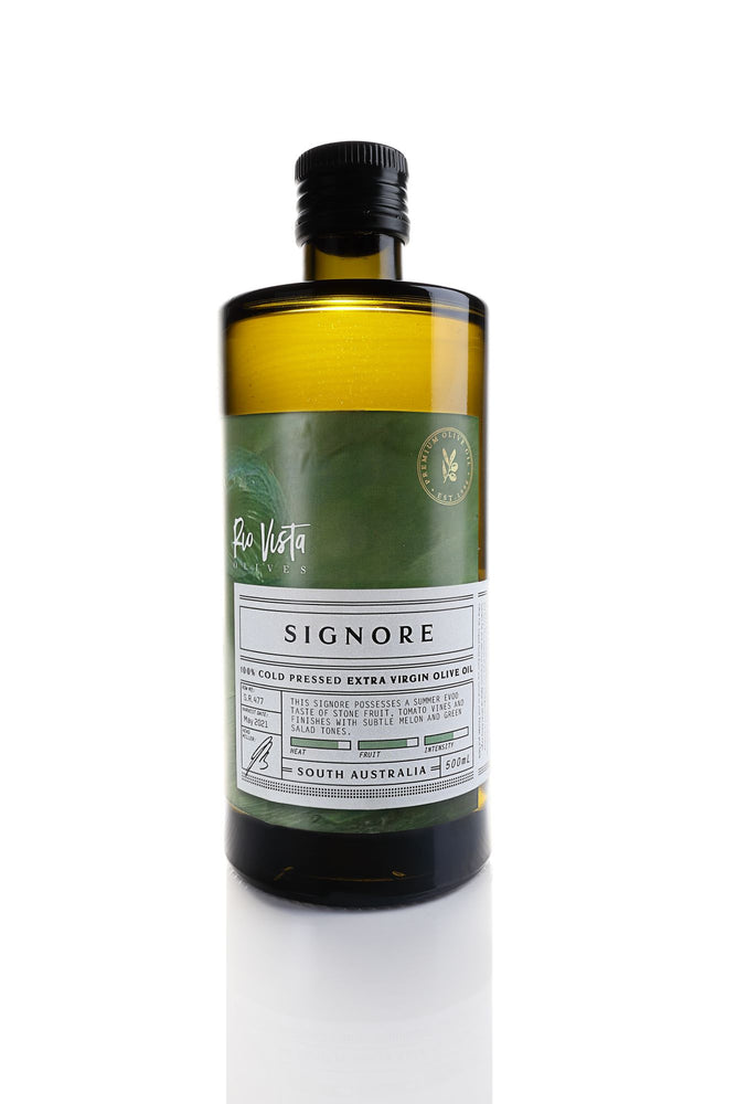 Rio Vista Olives Ultra Premium Signore is a mono cultivar extra virgin olive oil perfect for any italian style meal